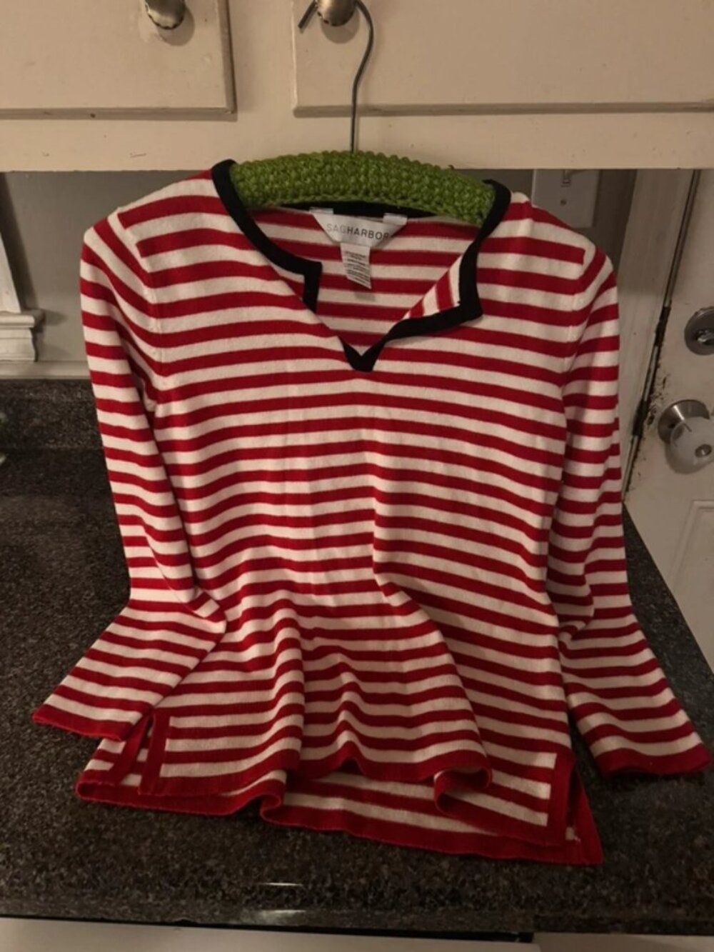 Sag Harbor Red & White Striped Peplum Sweater Top Small Nautical Preppy